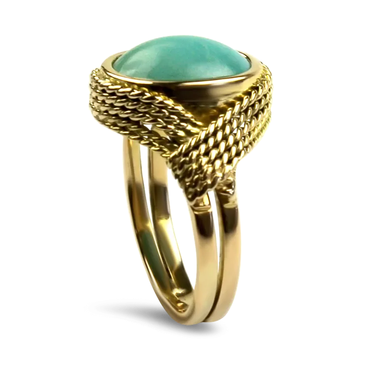 Estate 18k Yellow Gold Turquoise Rope Ring