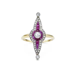 Estate 18KT Ruby and Diamond Ring Circa 1940