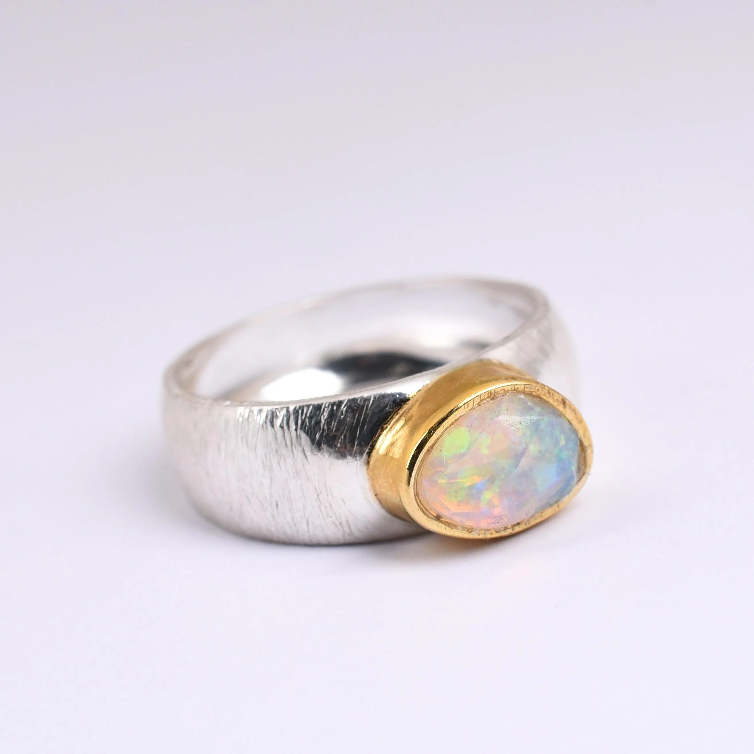 Ethiopian Opal Silver & Gold Ring