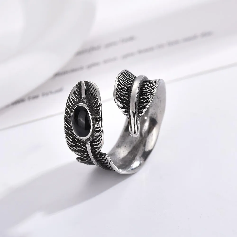European And American Retro Feather Ring Men's Domineering Punk Trend Eating Ring Hipster Personality Fashion Japanese And Korean Jewelry