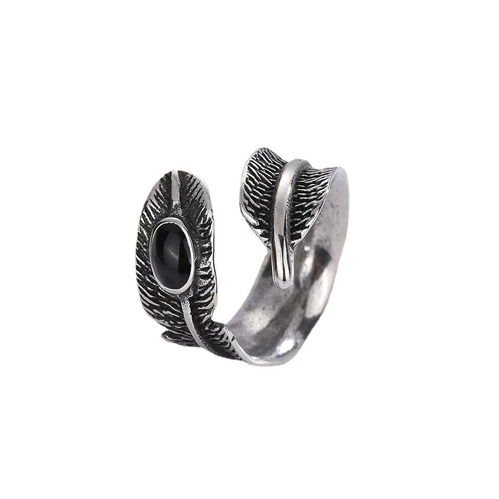 European And American Retro Feather Ring Men's Domineering Punk Trend Eating Ring Hipster Personality Fashion Japanese And Korean Jewelry
