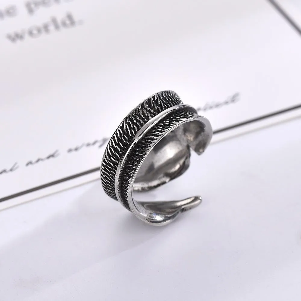 European And American Retro Feather Ring Men's Domineering Punk Trend Eating Ring Hipster Personality Fashion Japanese And Korean Jewelry