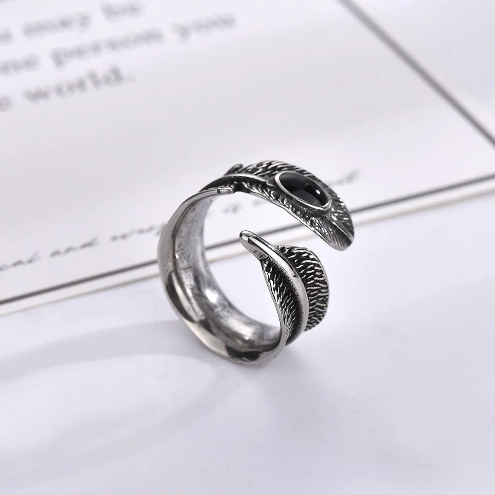 European And American Retro Feather Ring Men's Domineering Punk Trend Eating Ring Hipster Personality Fashion Japanese And Korean Jewelry