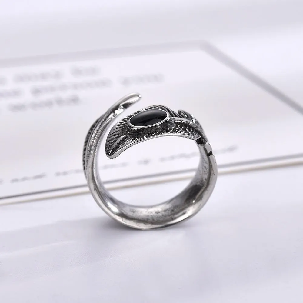 European And American Retro Feather Ring Men's Domineering Punk Trend Eating Ring Hipster Personality Fashion Japanese And Korean Jewelry