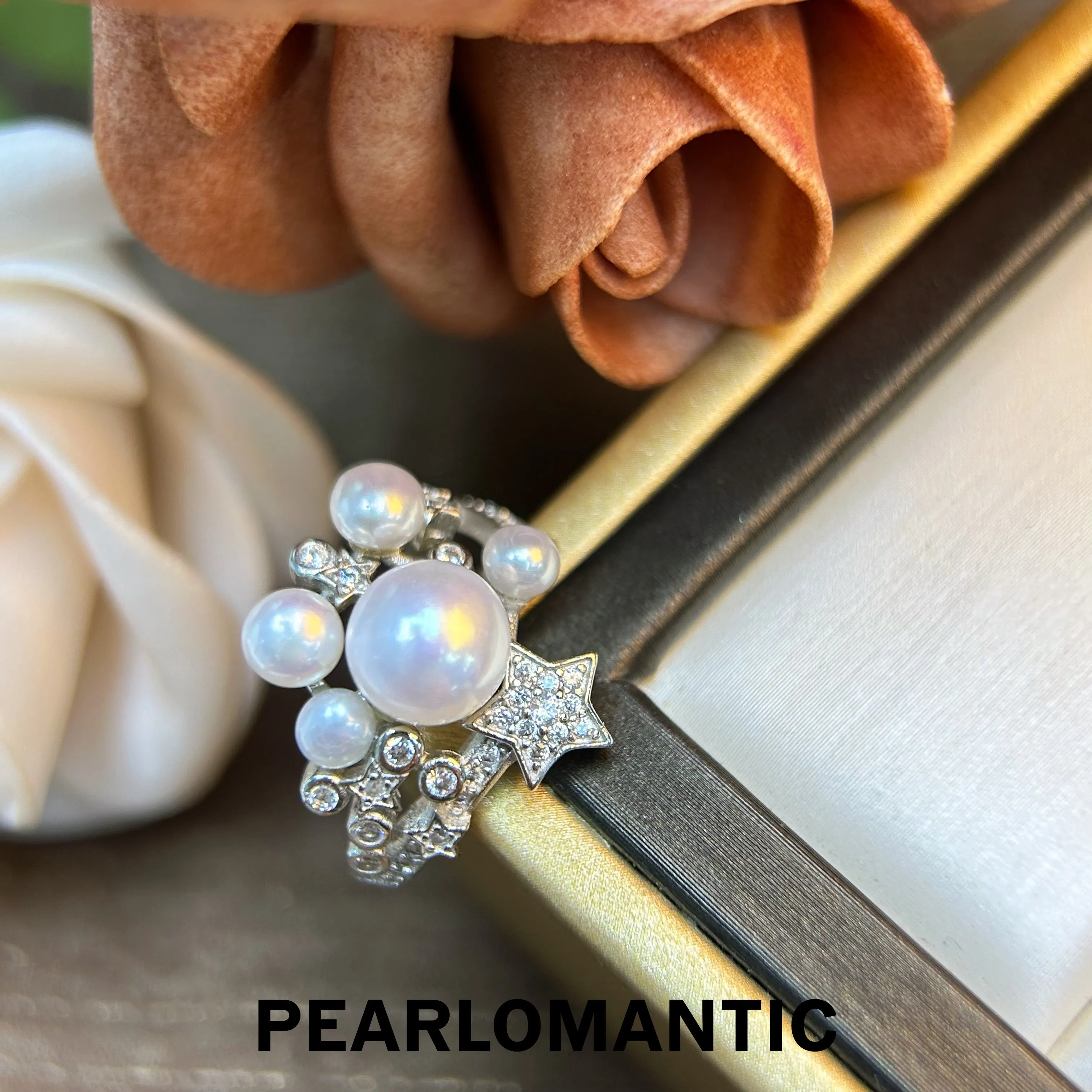 [Everyday Essential] Freshwater Pearl 3-9mm Star Design Adjustable Rings w/ S925