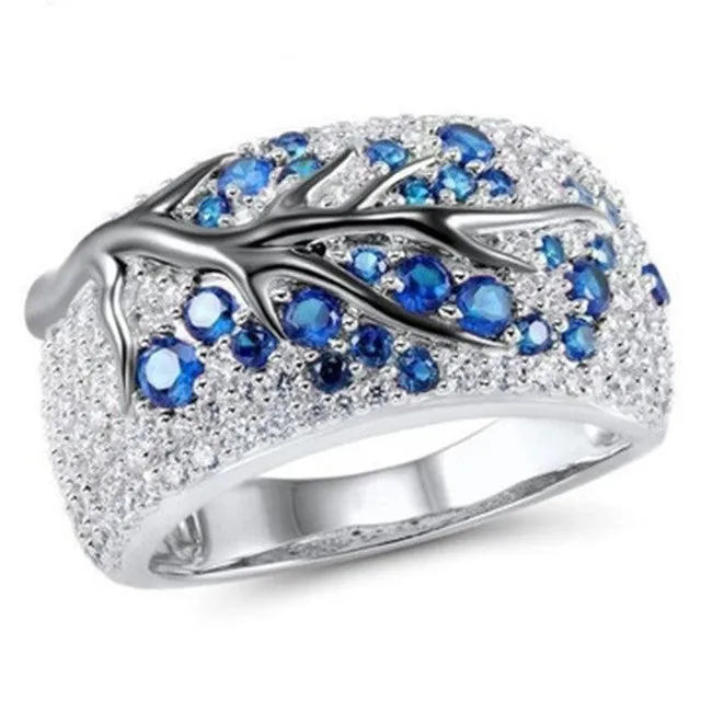 Exquisite Blue Aquamarine Flower Ring for Women Wedding Anniverssary Jewelry