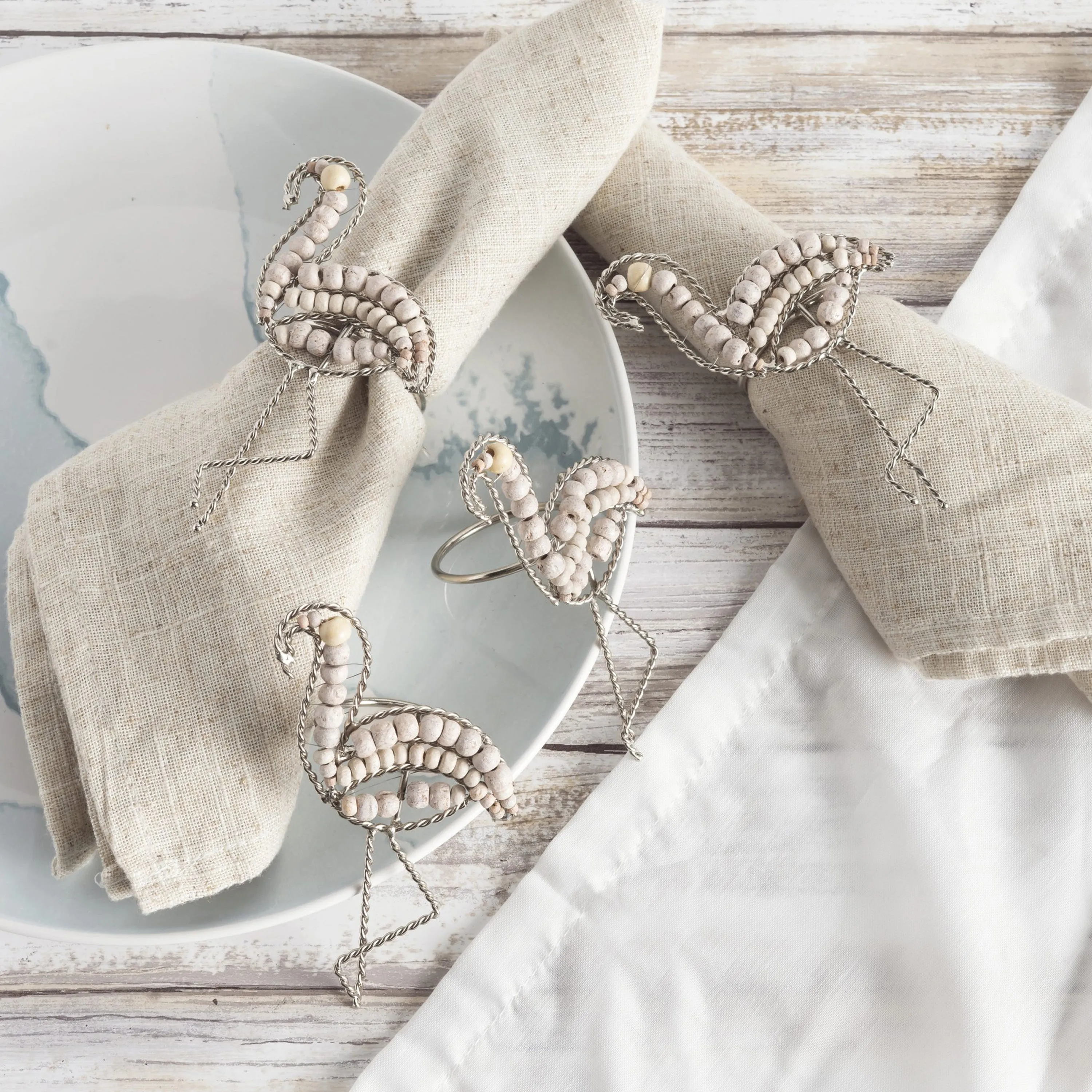 FLAMINGO BEADED NAPKIN RING SET