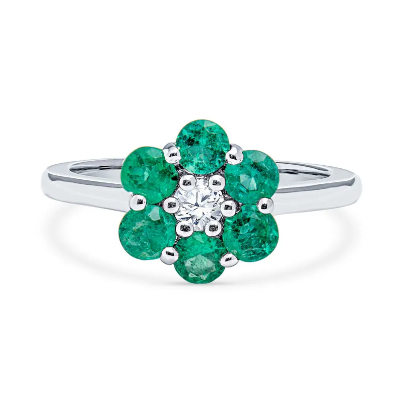 Flower Emerald Diamond Ring