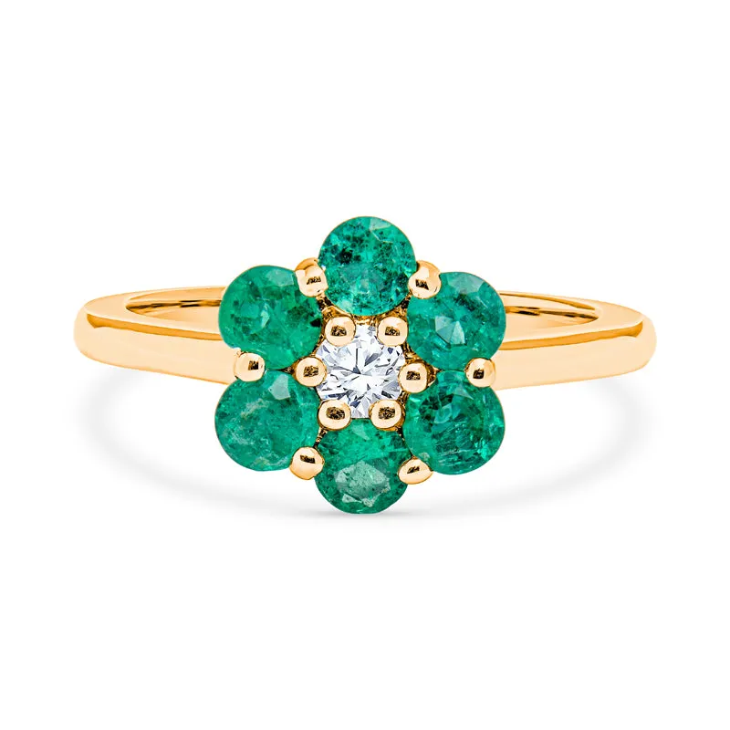 Flower Emerald Diamond Ring