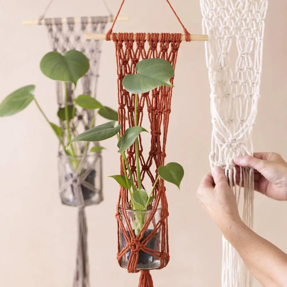 Flower Hanger Macramé Mini Craft Kit Wood Rings Beads - All Materials Instructions Included
