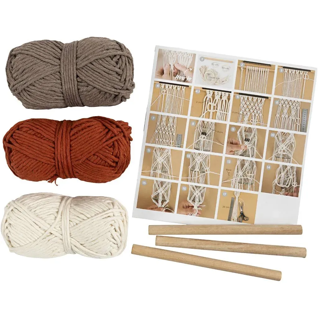 Flower Hanger Macramé Mini Craft Kit Wood Rings Beads - All Materials Instructions Included