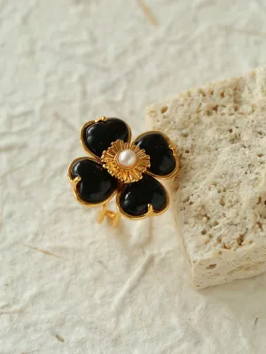 Four-leaf Clover Single Flower Rings -Black Agate Single Flower