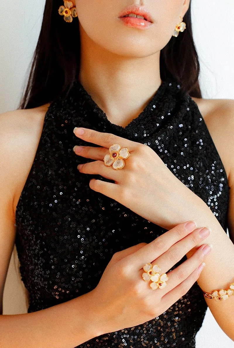 Four-leaf Clover Single Flower Rings-White Crystal Single Flower
