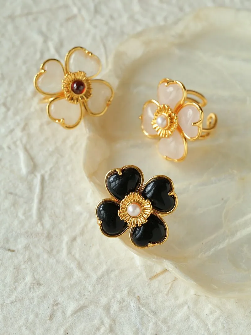 Four-leaf Clover Single Flower Rings-White Crystal Single Flower