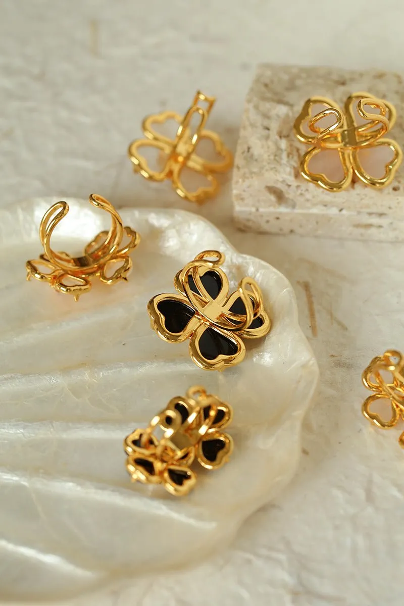 Four-leaf Clover Single Flower Rings-White Crystal Single Flower