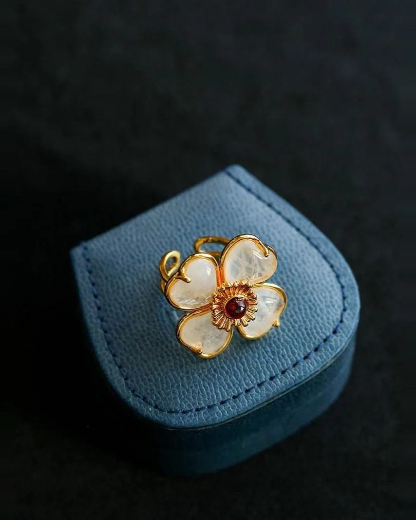 Four-leaf Clover Single Flower Rings-White Crystal Single Flower