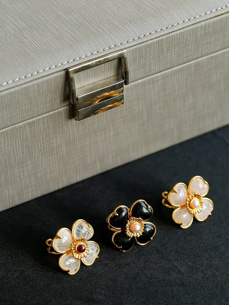 Four-leaf Clover Single Flower Rings-White Crystal Single Flower