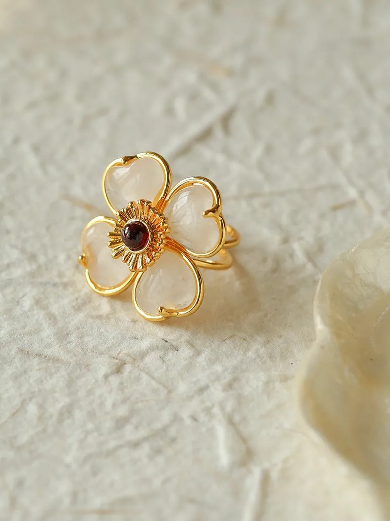 Four-leaf Clover Single Flower Rings-White Crystal Single Flower