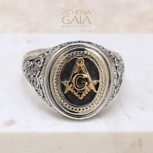 Freemason Compass and Square Ring
