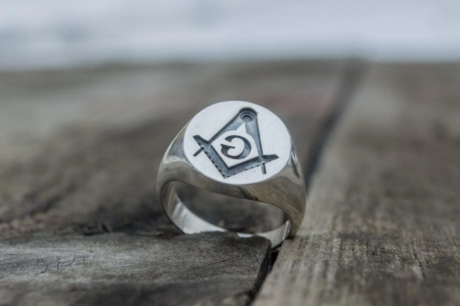 Freemason Square and Compass Sterling Silver Handcrafted Ring