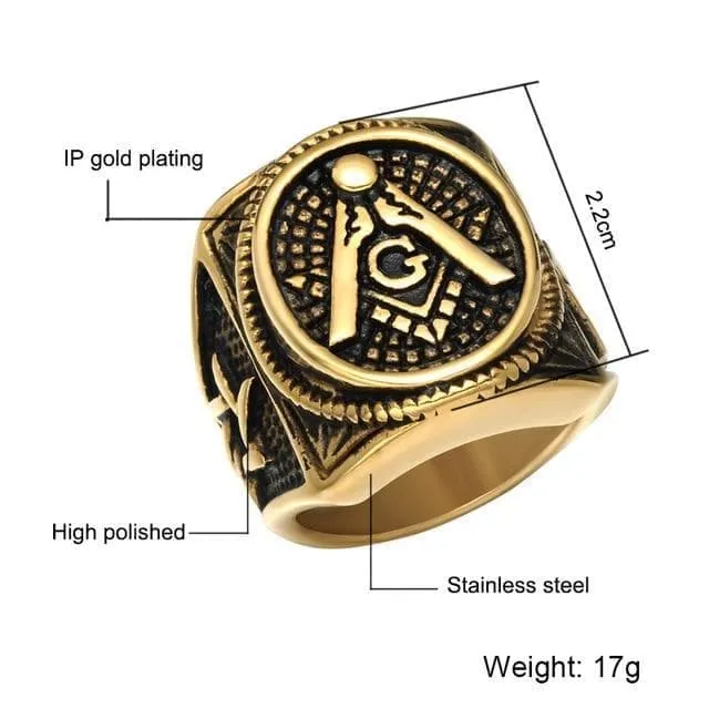 Freemasons Compass & Square Stainless Steel Ring