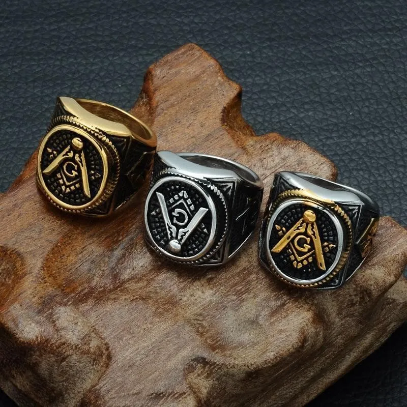 Freemasons Compass & Square Stainless Steel Ring