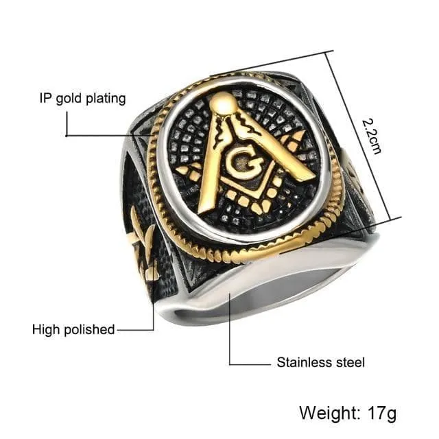 Freemasons Compass & Square Stainless Steel Ring