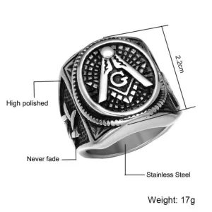 Freemasons Compass & Square Stainless Steel Ring