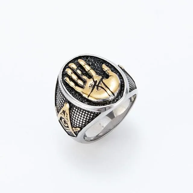 Freemasons Compasses & Square Stainless Steel Ring