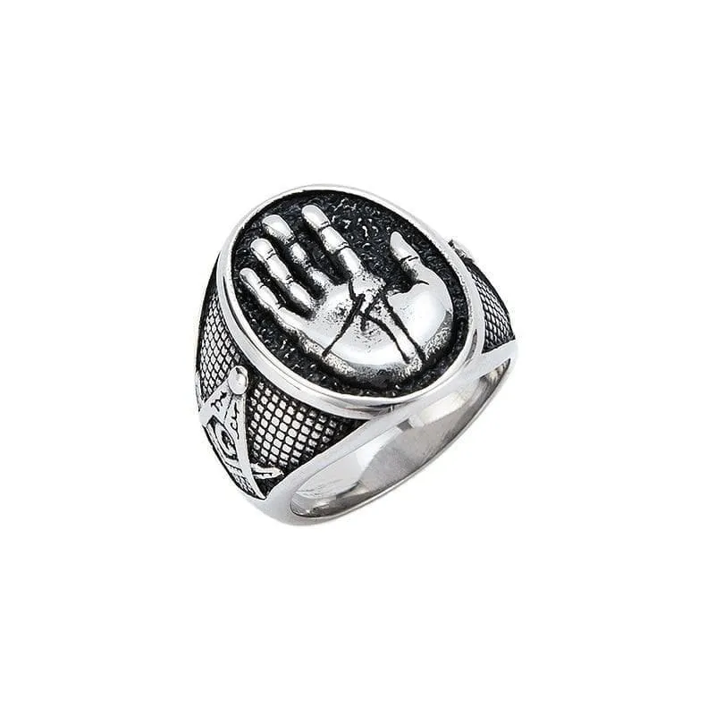 Freemasons Compasses & Square Stainless Steel Ring