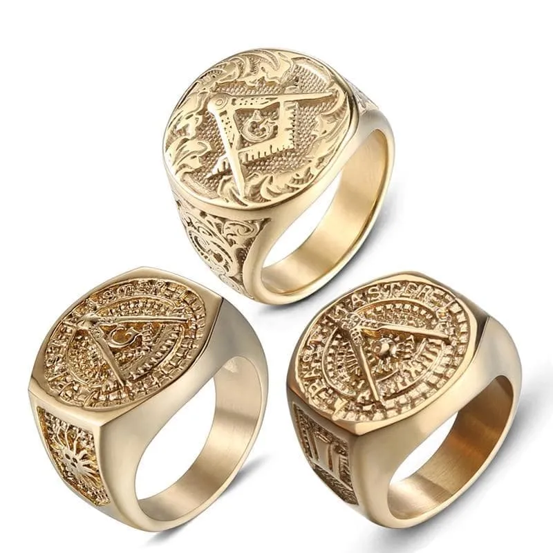 Freemasons Compasses and Square Stainless Steel Ring