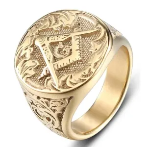Freemasons Compasses and Square Stainless Steel Ring