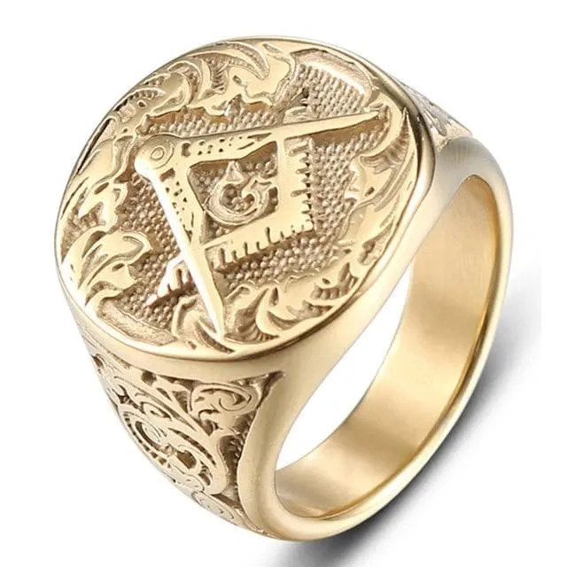 Freemasons Compasses and Square Stainless Steel Ring