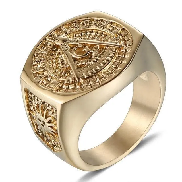Freemasons Compasses and Square Stainless Steel Ring