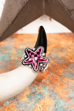 Fuchsia Check Out The Stars Stretch Silvertone Ring
