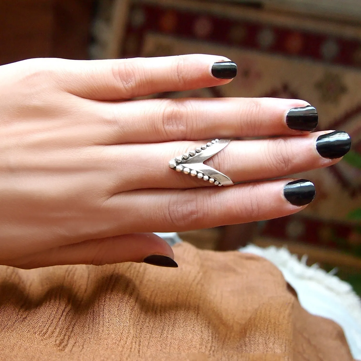 Full Finger Chevron Thumb Ring Sterling Silver
