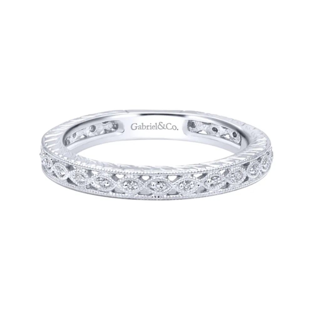 Gabriel & Co 14K White Gold Intricate Cutout Diamond Stackable Band