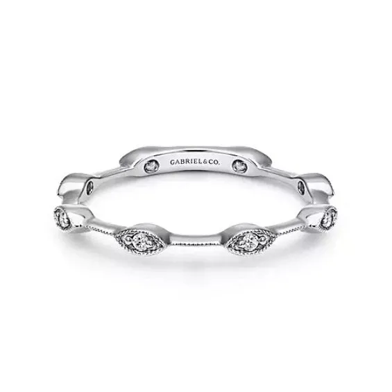 Gabriel & Co 14K White Gold Marquise Station Stackable Diamond Ring
