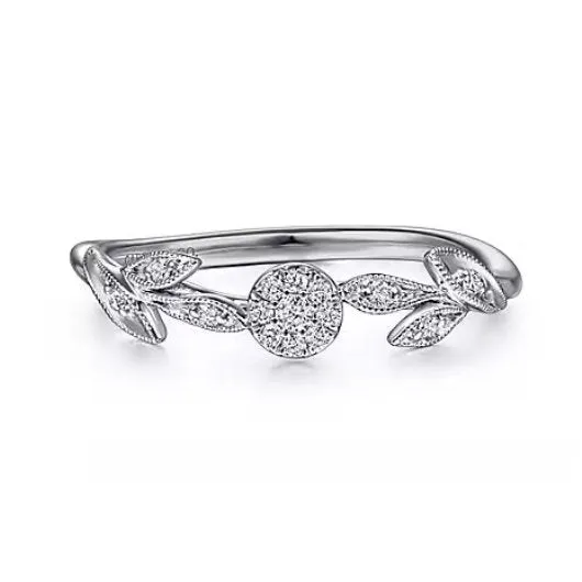 Gabriel & Co 14K (White or Rose) Gold (0.10ct) Floral Diamond Stackable Ring