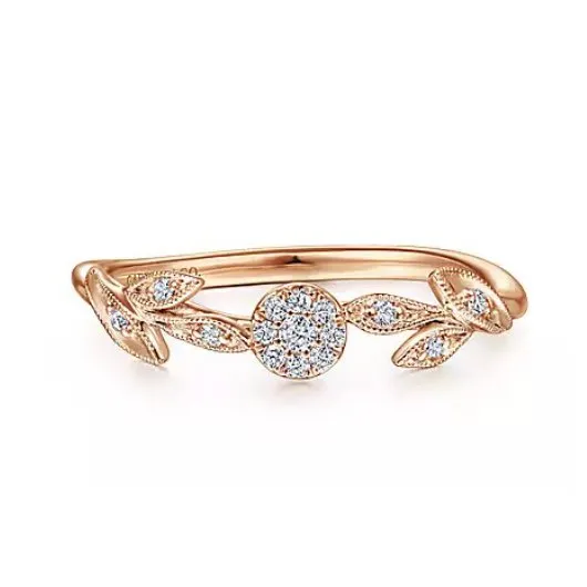 Gabriel & Co 14K (White or Rose) Gold (0.10ct) Floral Diamond Stackable Ring