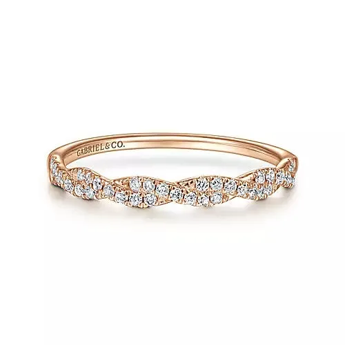Gabriel & Co 14K Yellow, White or Rose Gold (0.10ct) Diamond Twisted Band