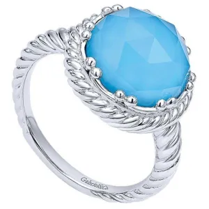 Gabriel & Co. Sterling Silver Rock Crystal and Blue Turquoise Ring