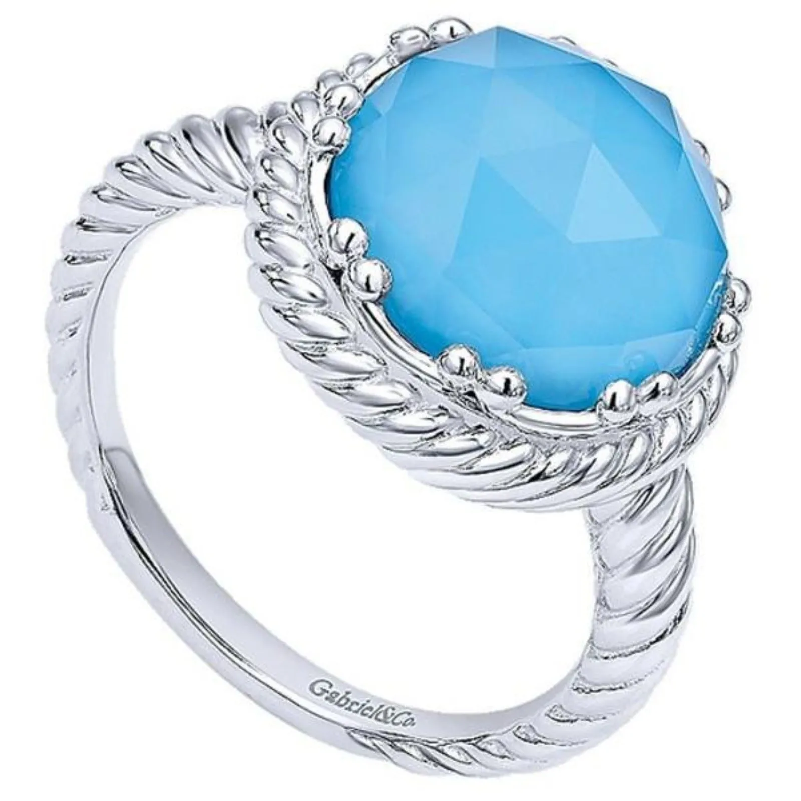 Gabriel & Co. Sterling Silver Rock Crystal and Blue Turquoise Ring