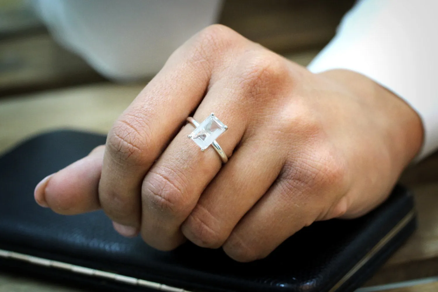 Gem Ring - 925 Sterling Silver with Crystal Quartz - Artisan and Elegant Stacking Rings, April Birthstone Rings, Engagement Rings for Women