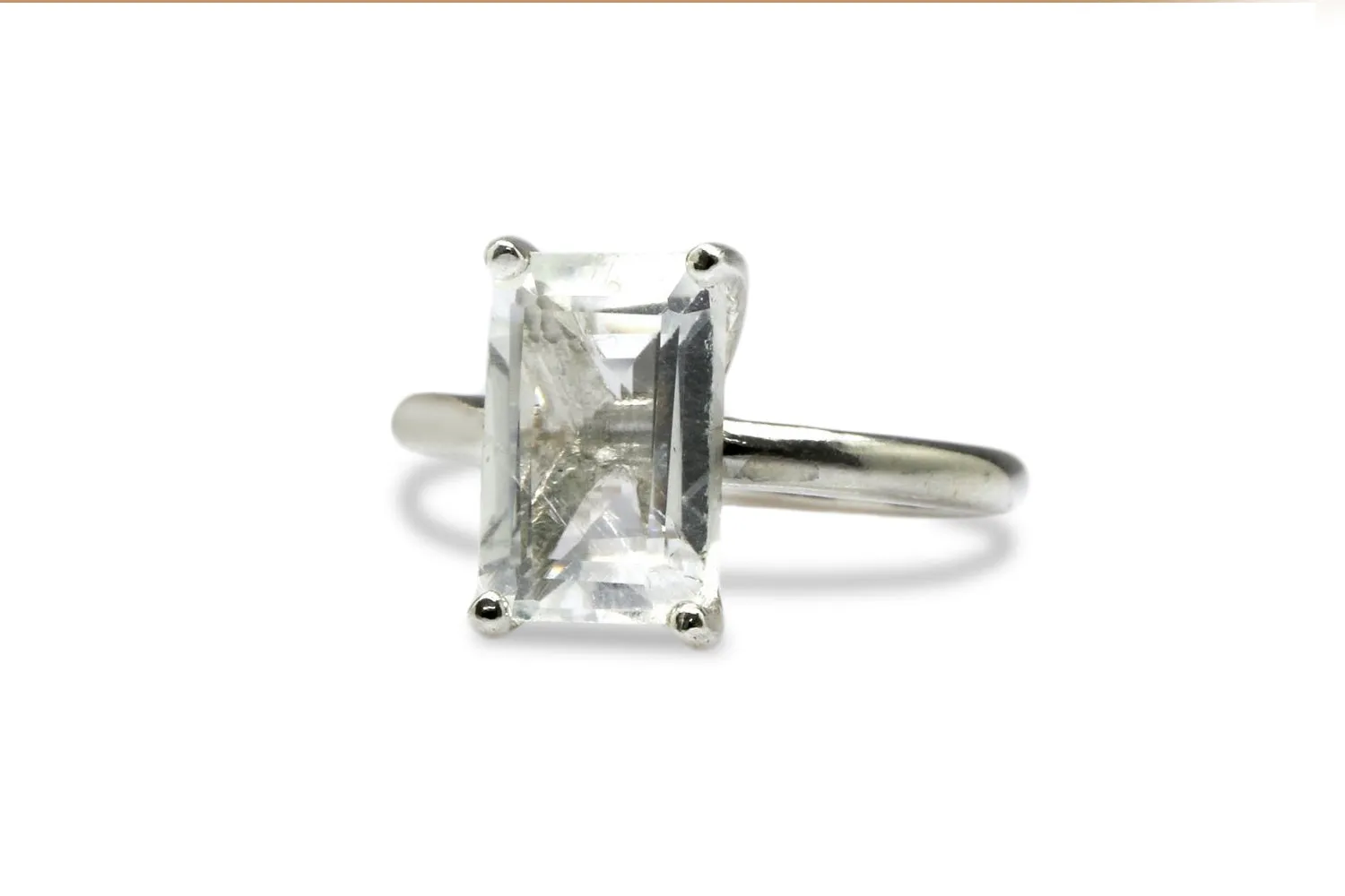 Gem Ring - 925 Sterling Silver with Crystal Quartz - Artisan and Elegant Stacking Rings, April Birthstone Rings, Engagement Rings for Women