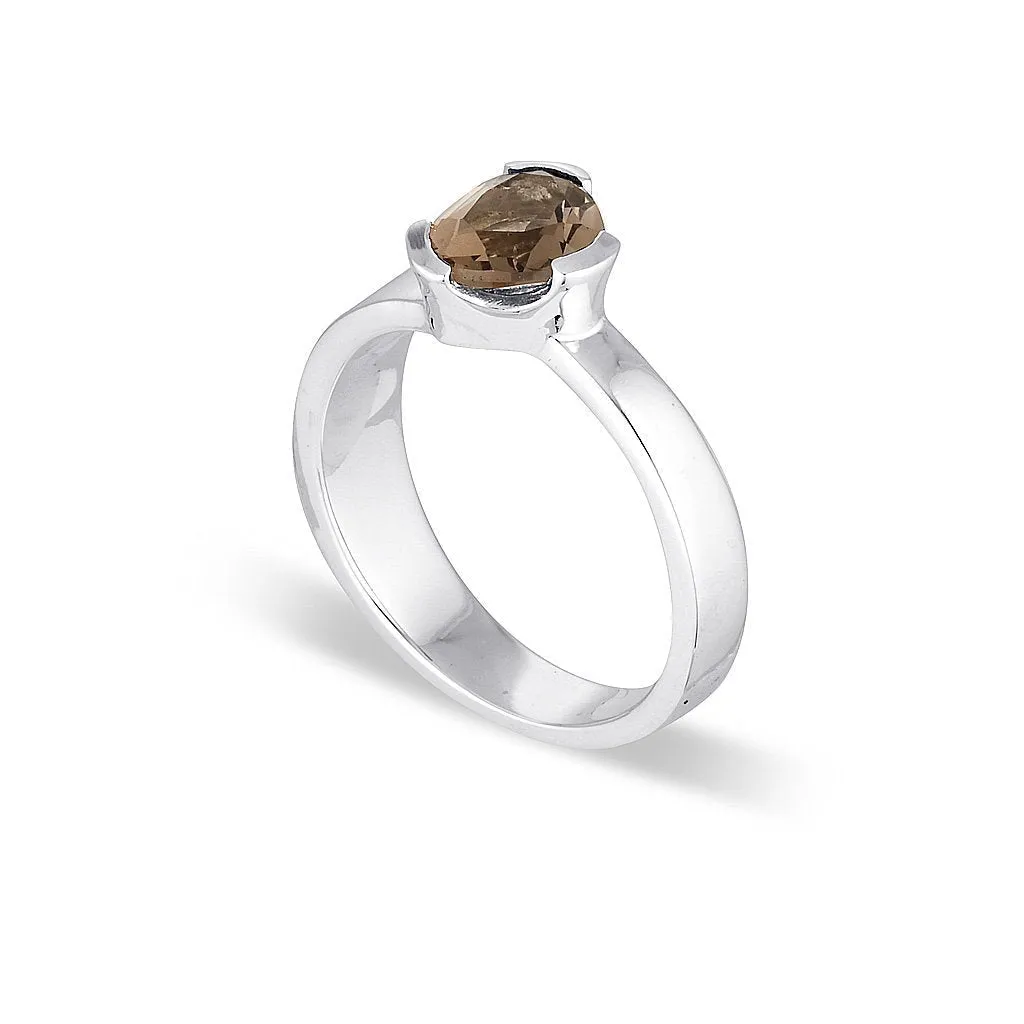 Gempower Tri-Cut Stacker Ring - Sterling Silver / Smoky Quartz