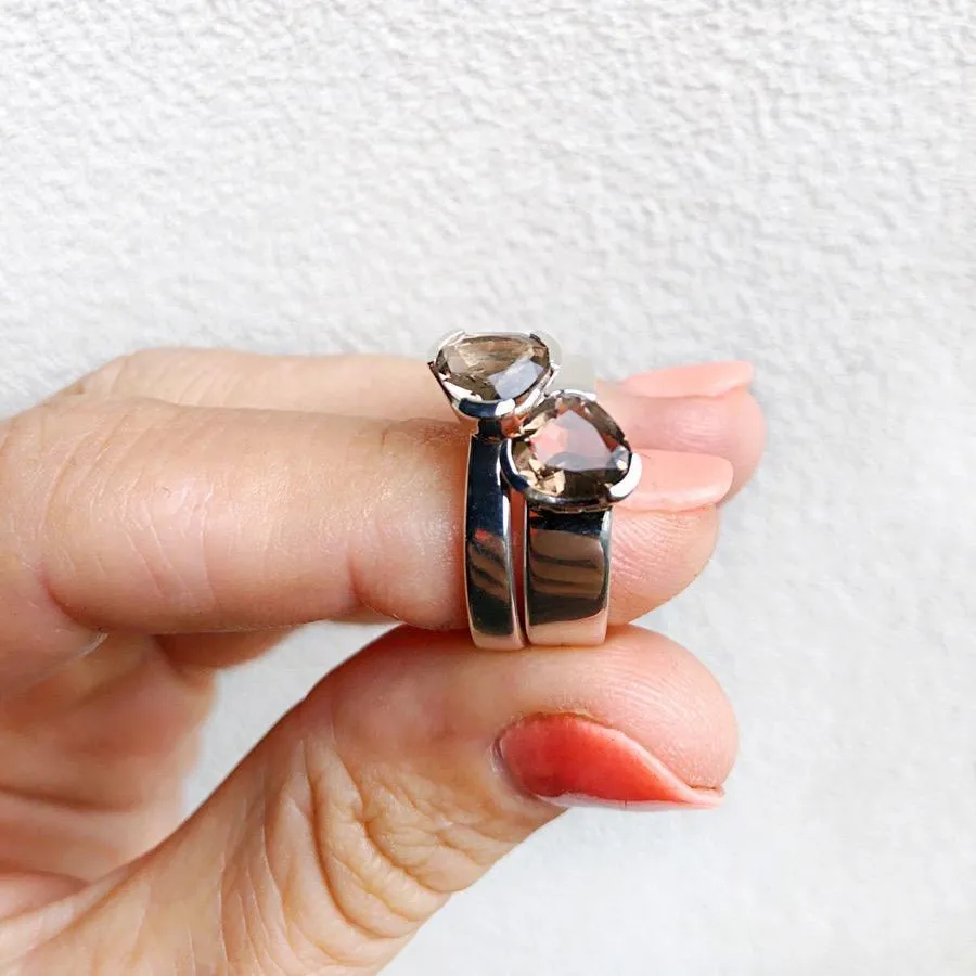 Gempower Tri-Cut Stacker Ring - Sterling Silver / Smoky Quartz