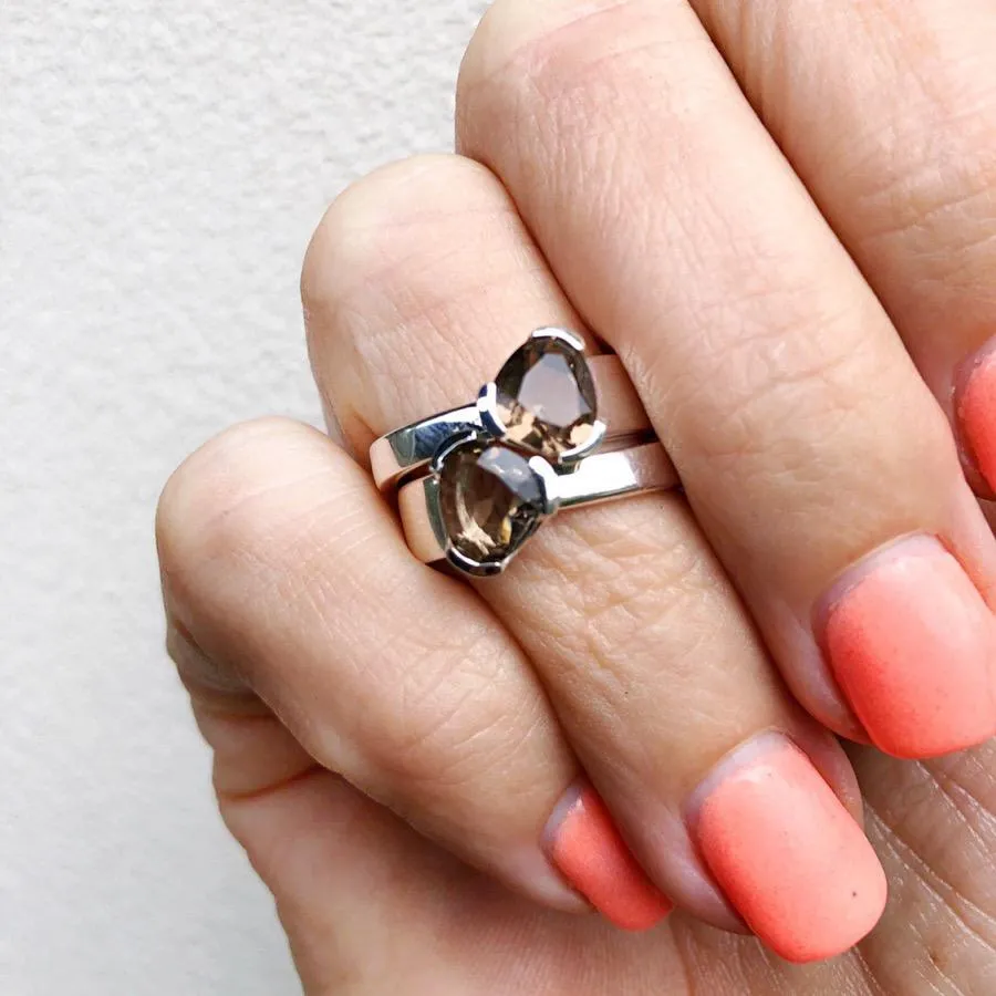 Gempower Tri-Cut Stacker Ring - Sterling Silver / Smoky Quartz