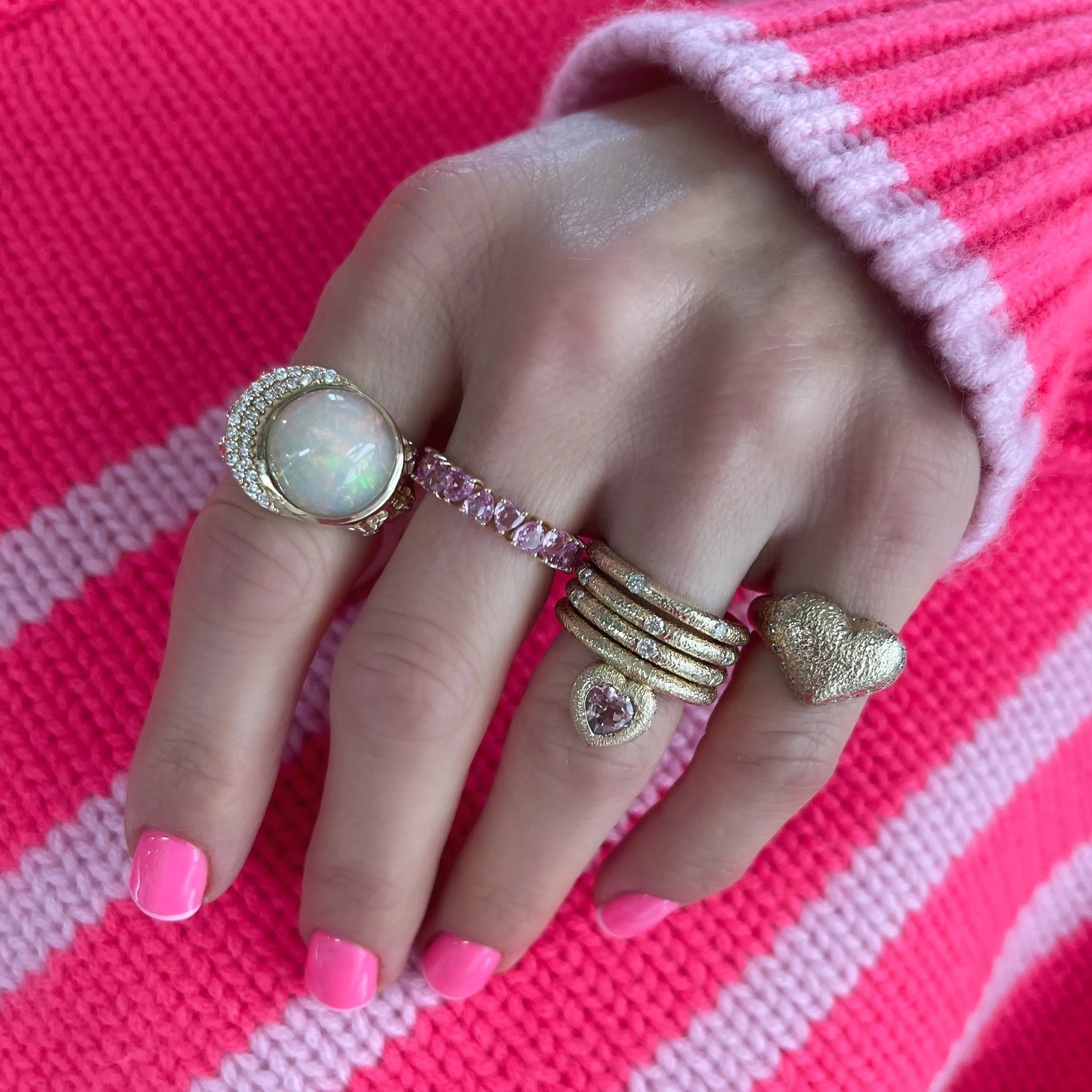 Gemstone Heart Eternity Band Ring