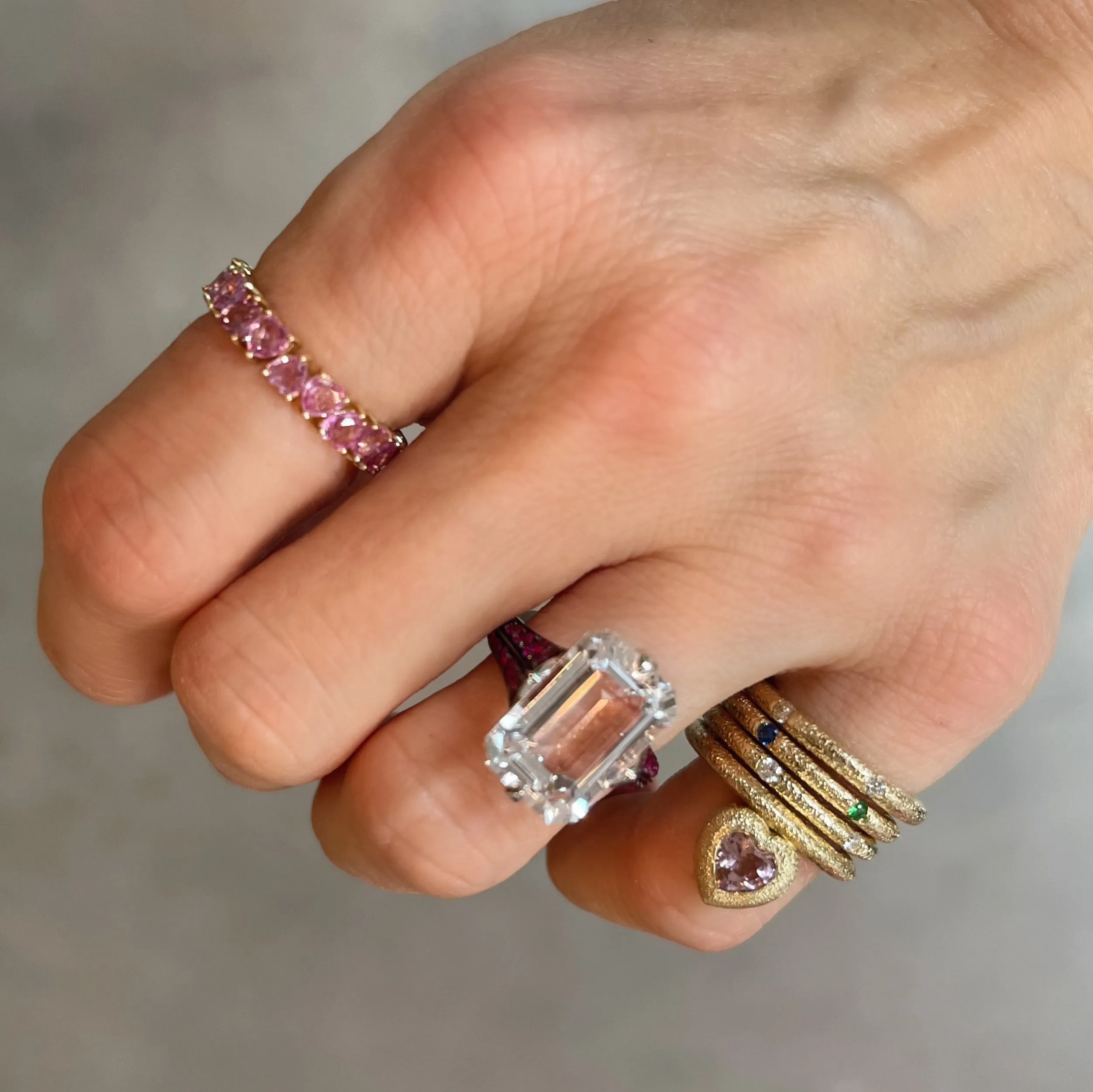 Gemstone Heart Eternity Band Ring
